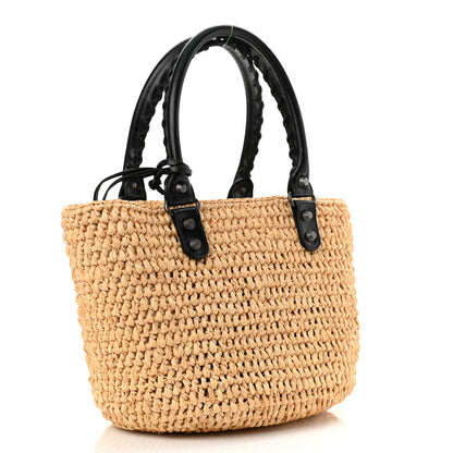 Balenciaga Raffia Calfskin Panier Basket Tote Natural 3 of 12