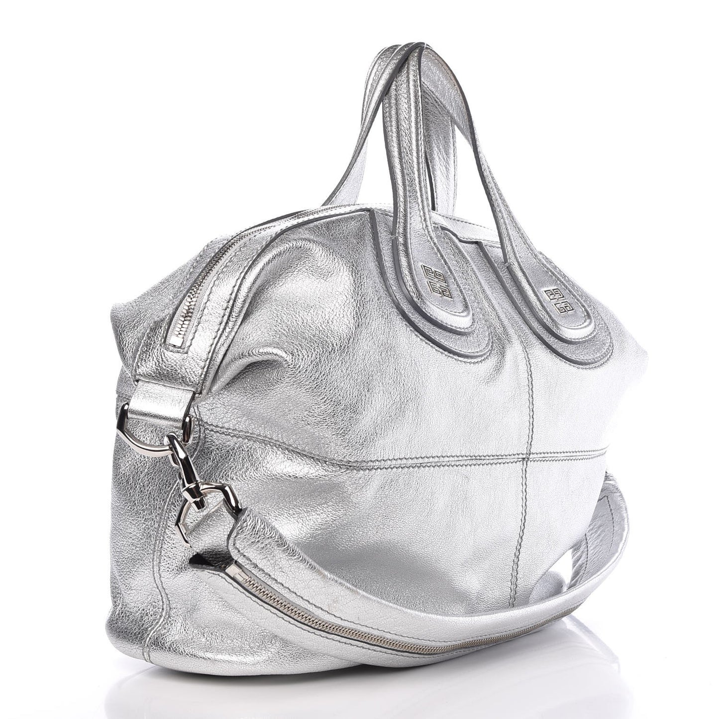 Metallic Calfskin Medium Nightingale Silver