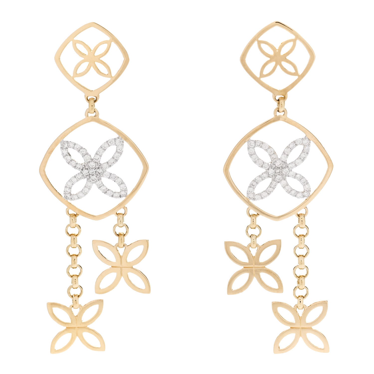 John Hardy 18K Yellow Gold Diamond Batu Kawung Chandelier Drop Earrings 1 of 5