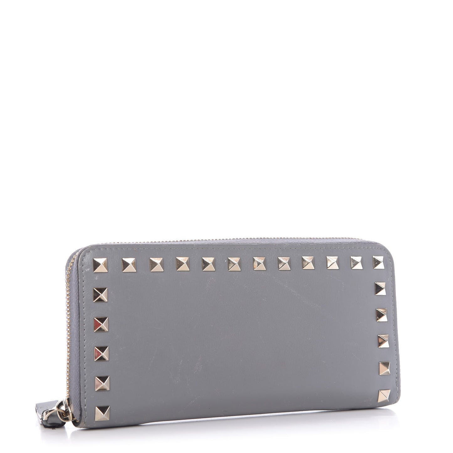 Calfskin Rockstud Zip Around Wallet Grey