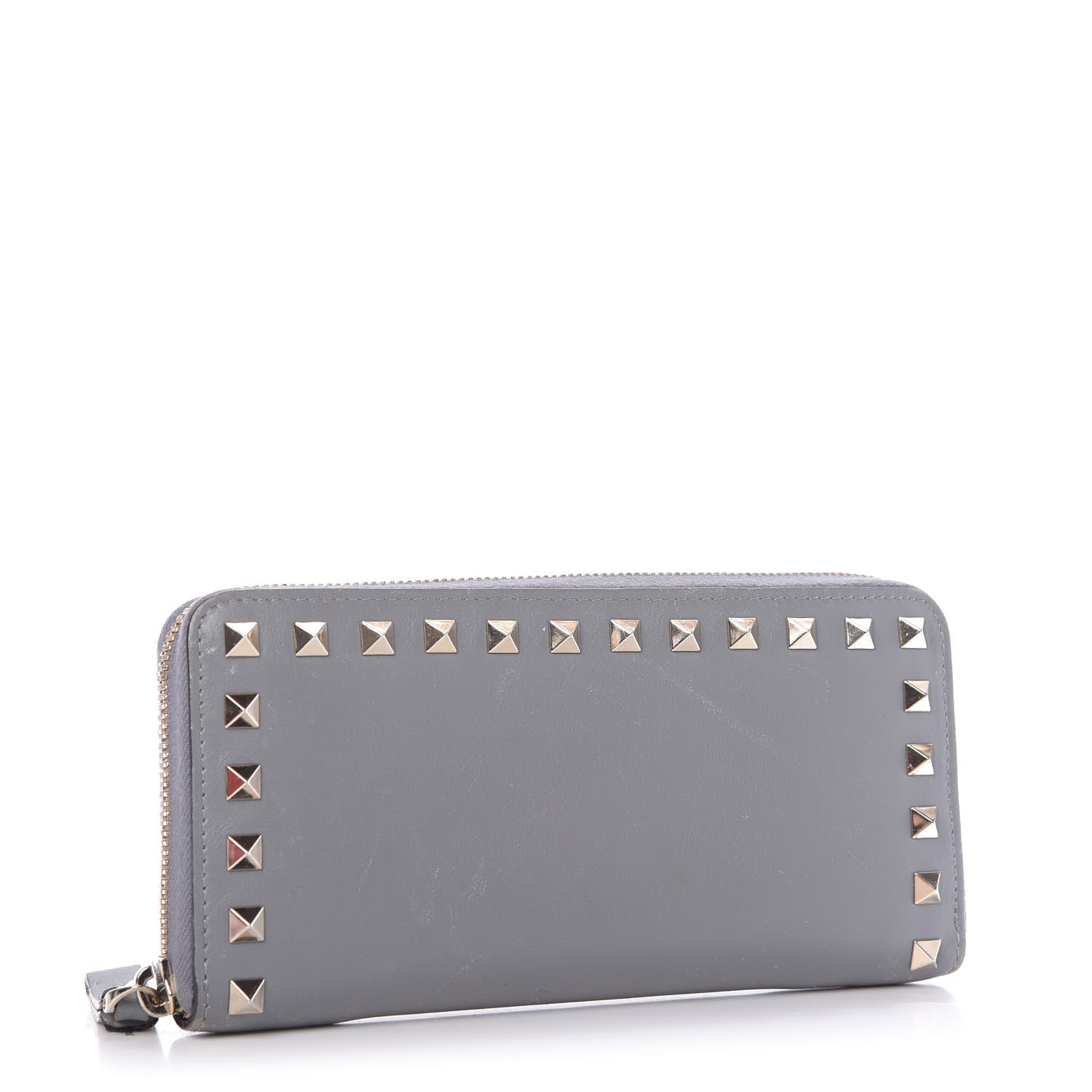 Valentino Garavani Calfskin Rockstud Zip Around Wallet Grey 3 of 8