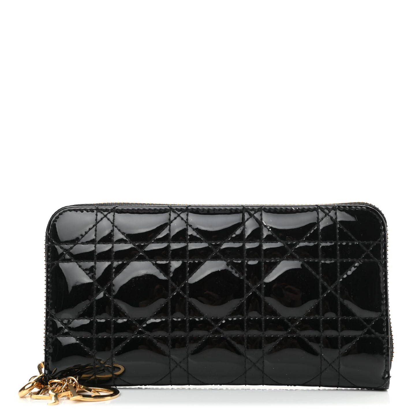 Patent Cannage Lady Dior Continental Zip Wallet Black
