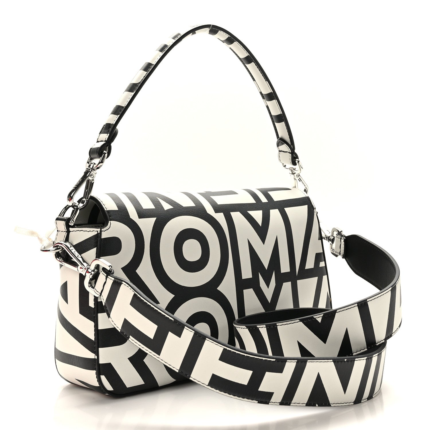 Fendi X MARC JACOBS Vitello Seta Logo Print Baguette White Black 3 of 8