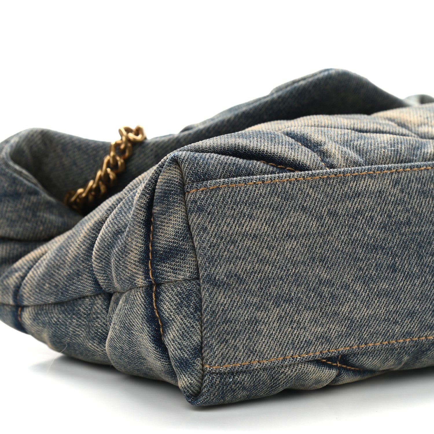 Saint Laurent Denim Quilted Toy Loulou Puffer Monogram Chain Satchel Blue Black 5 of 9