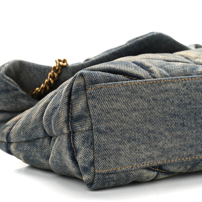 Saint Laurent Denim Quilted Toy Loulou Puffer Monogram Chain Satchel Blue Black 5 of 9