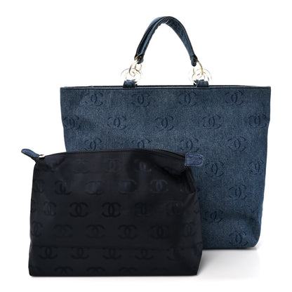 Chanel Denim Large CC Tote Dark Navy Blue 3 of 14