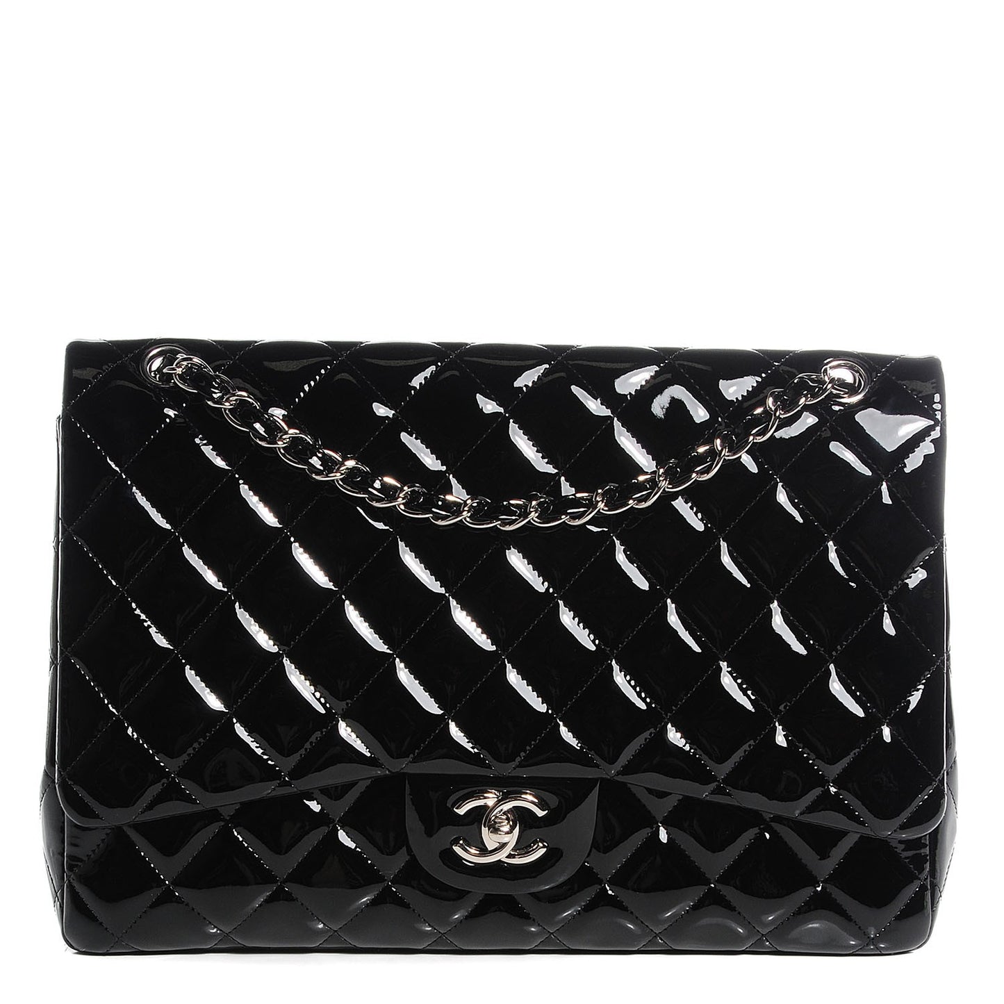 Patent Quilted Maxi Single Flap Black