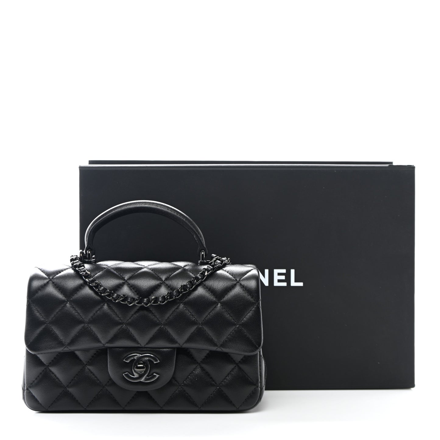 Lambskin Quilted Mini Top Handle Rectangular Flap So Black