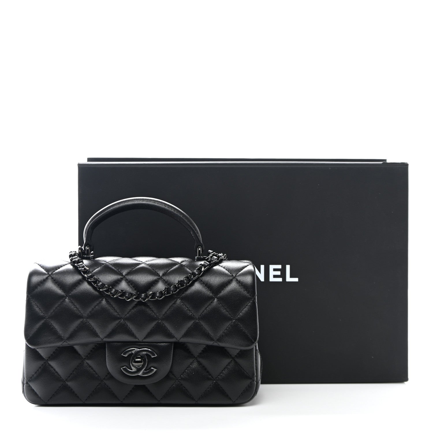 Chanel Lambskin Quilted Mini Top Handle Rectangular Flap So Black 11 of 11