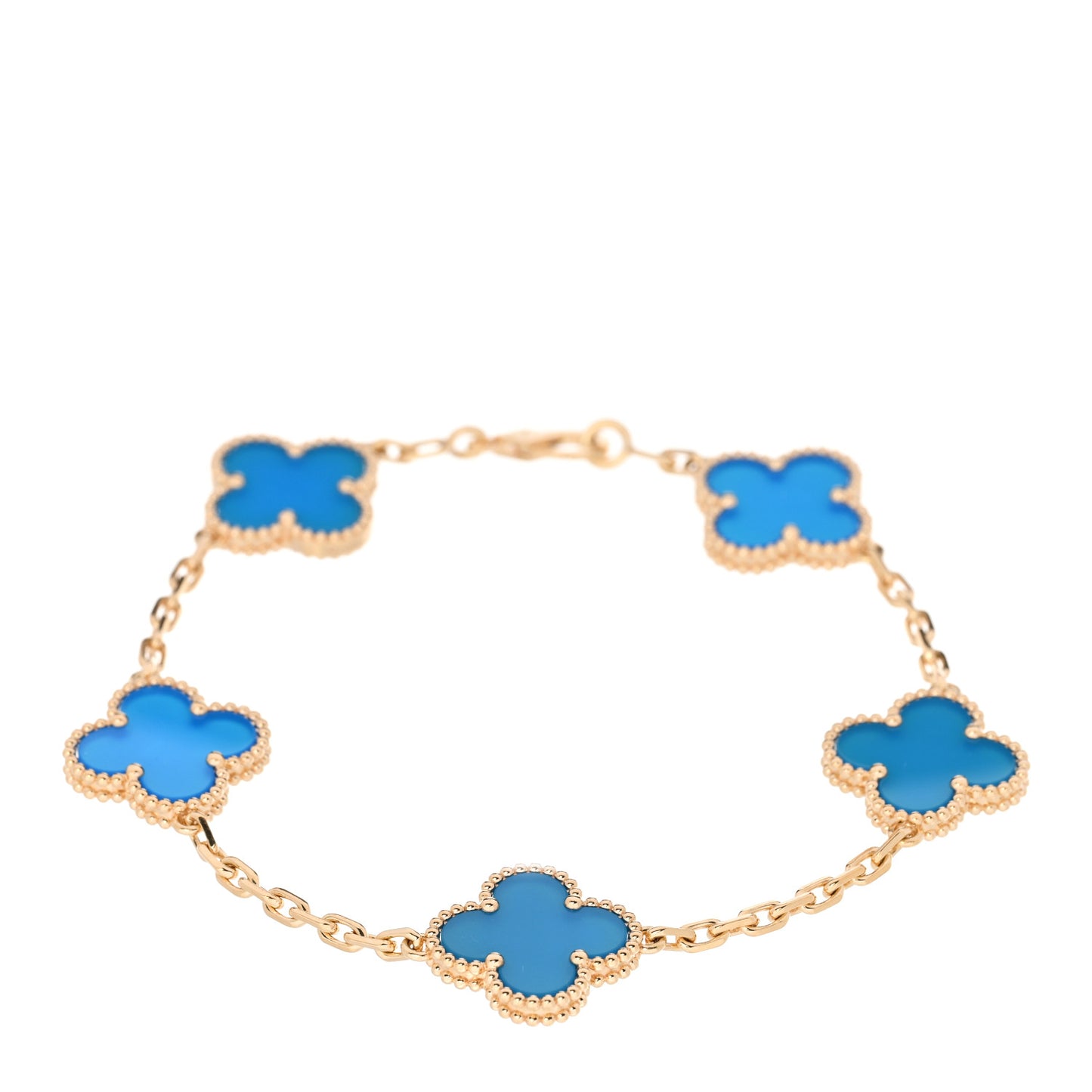 18K Yellow Gold Blue Agate 5 Motifs Vintage Alhambra Bracelet