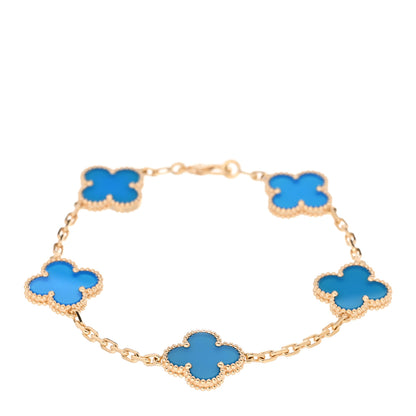Van Cleef & Arpels 18K Yellow Gold Blue Agate 5 Motifs Vintage Alhambra Bracelet 1 of 6