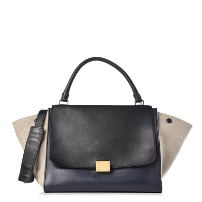 Celine Smooth Calfskin Linen Medium Tri-Color Trapeze Black Navy Blue 1 of 14
