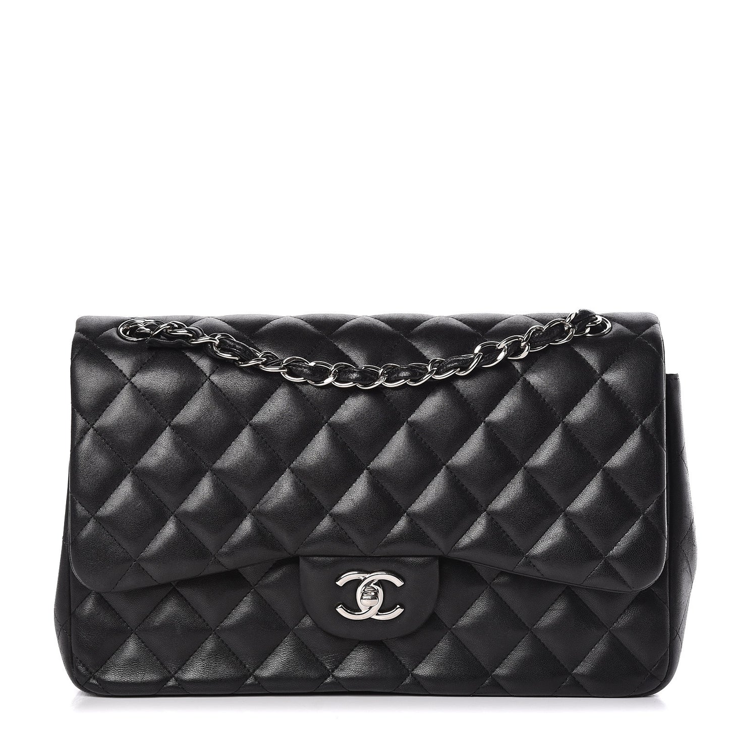Lambskin Quilted Jumbo Double Flap Black