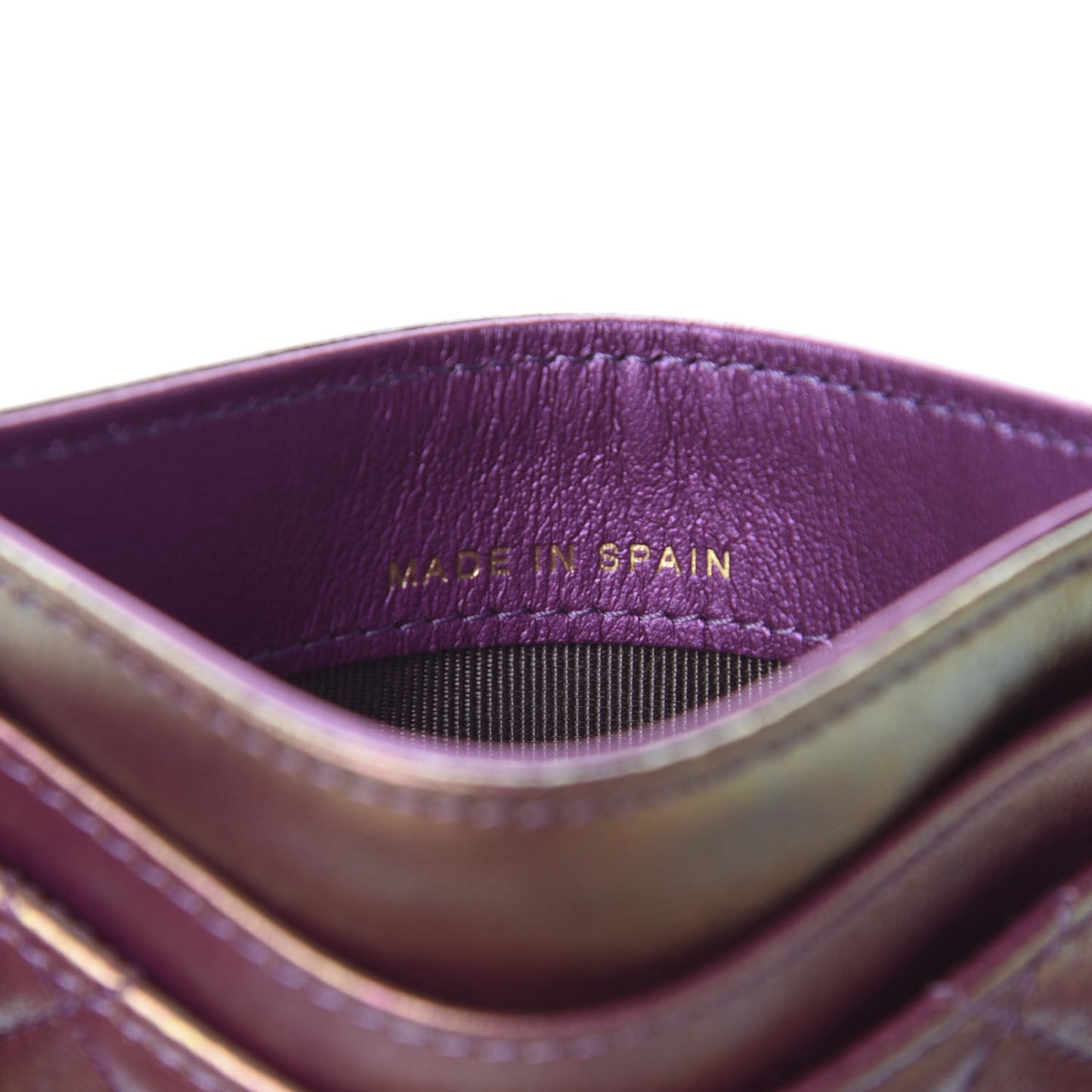 Metallic Lambskin Quilted Card Holder Purple