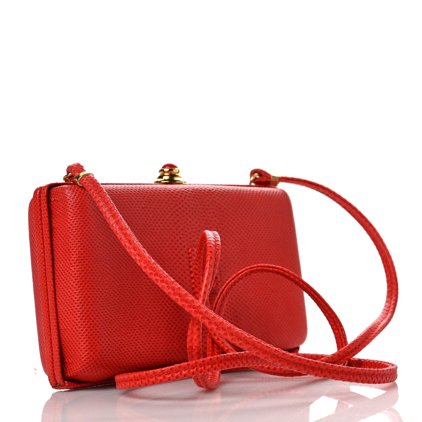 Lizard Embossed FF Crossbody Bag Red