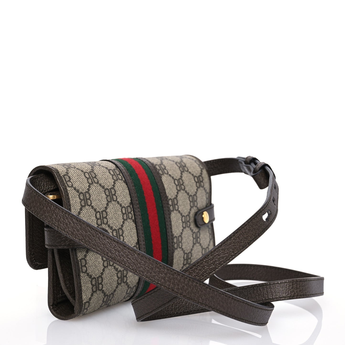 X BALENCIAGA BB Monogram Web Ophidia Crossbody Wallet Beige New Acero
