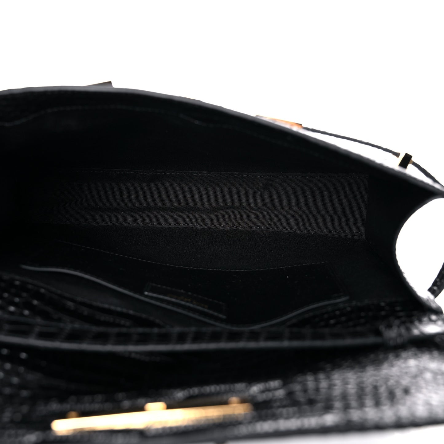 Shiny Calfskin Crocodile Embossed Manhattan Baguette Black