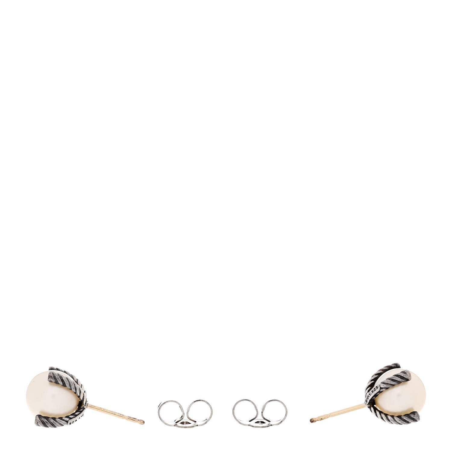 David Yurman Sterling Silver Diamond Pearl 9.5-10mm Cable Stud Earrings 3 of 4