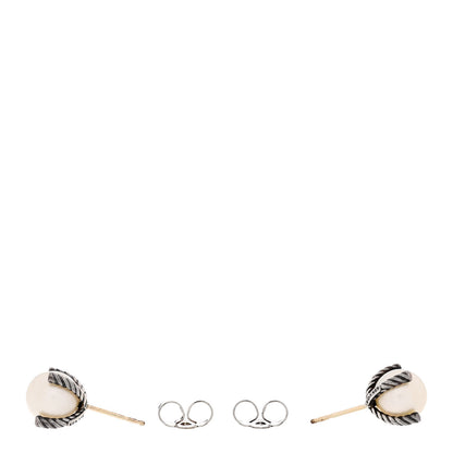 David Yurman Sterling Silver Diamond Pearl 9.5-10mm Cable Stud Earrings 3 of 4