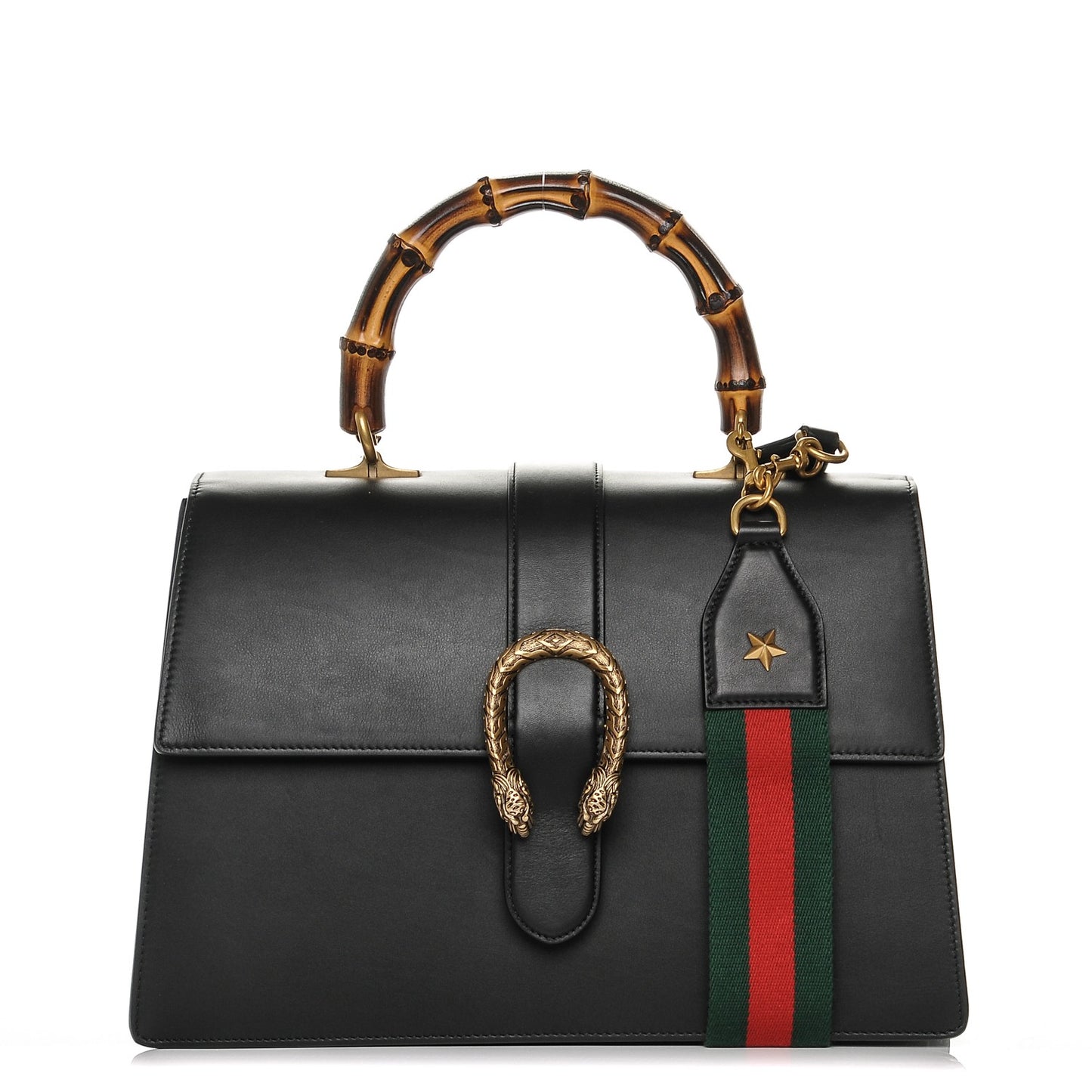 Moon Calfskin Web Large Dionysus Bamboo Top Handle Bag Black