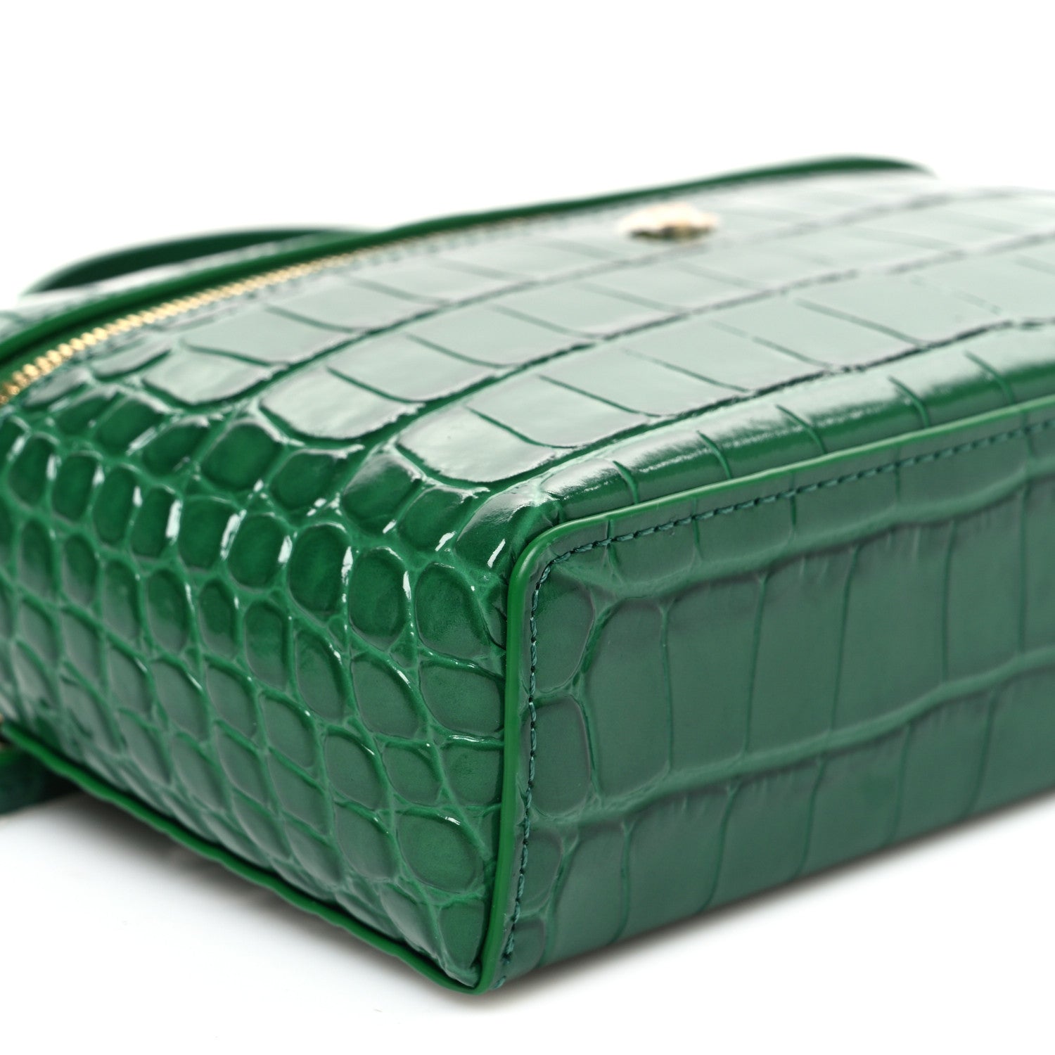 Chanel Calfskin Crocodile Embossed Crococo Top Handle Slim Vanity Case With Chain Green 8 of 10