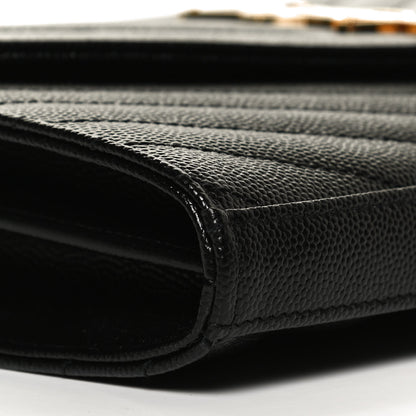 Saint Laurent Grain De Poudre Matelasse Chevron Monogram Chain Wallet Black 9 of 11
