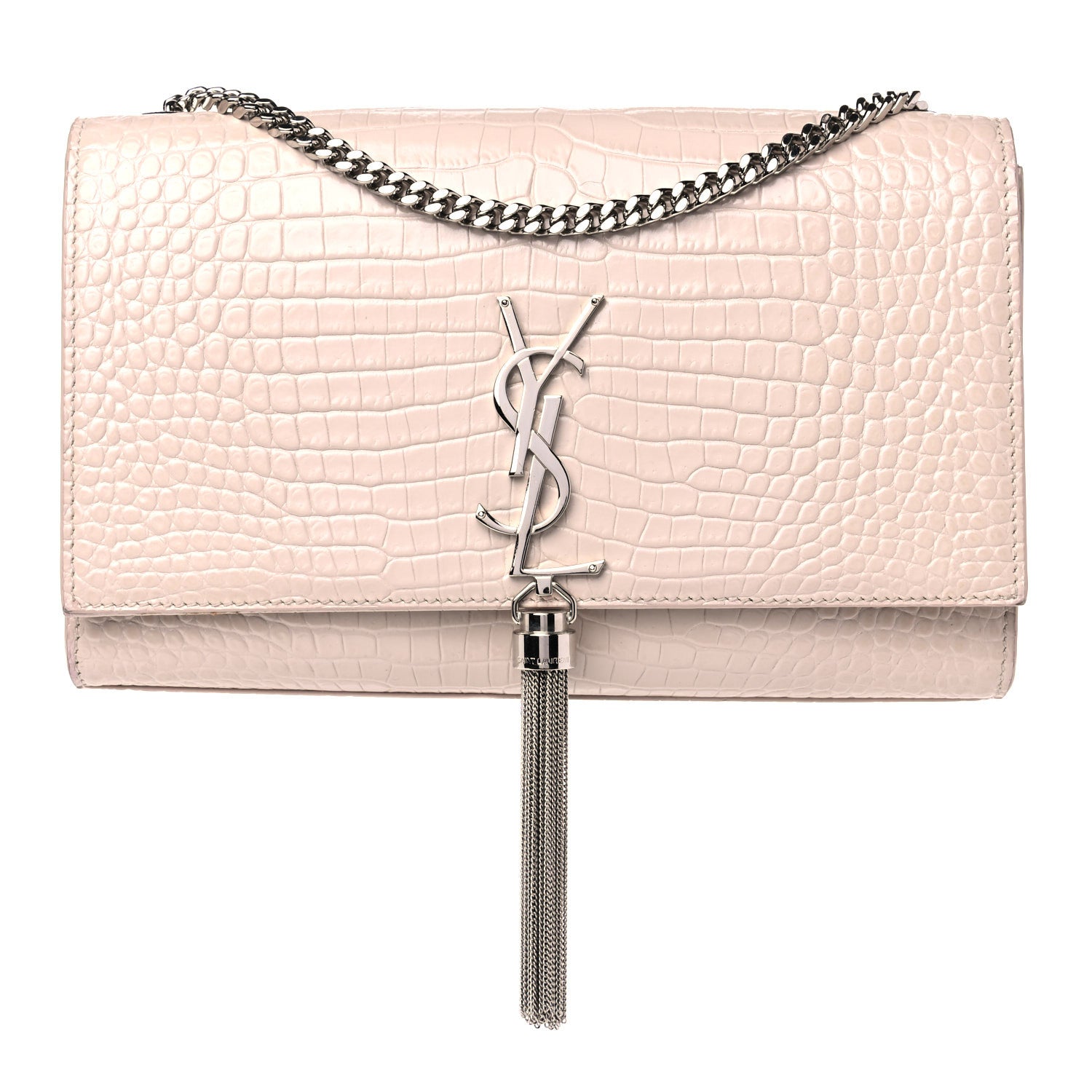 Saint Laurent Calfskin Crocodile Embossed Medium Classic Monogram Kate Tassel Satchel Powder Pink 1 of 16