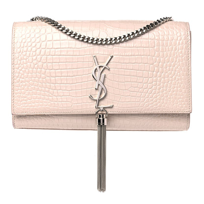 Saint Laurent Calfskin Crocodile Embossed Medium Classic Monogram Kate Tassel Satchel Powder Pink 1 of 16