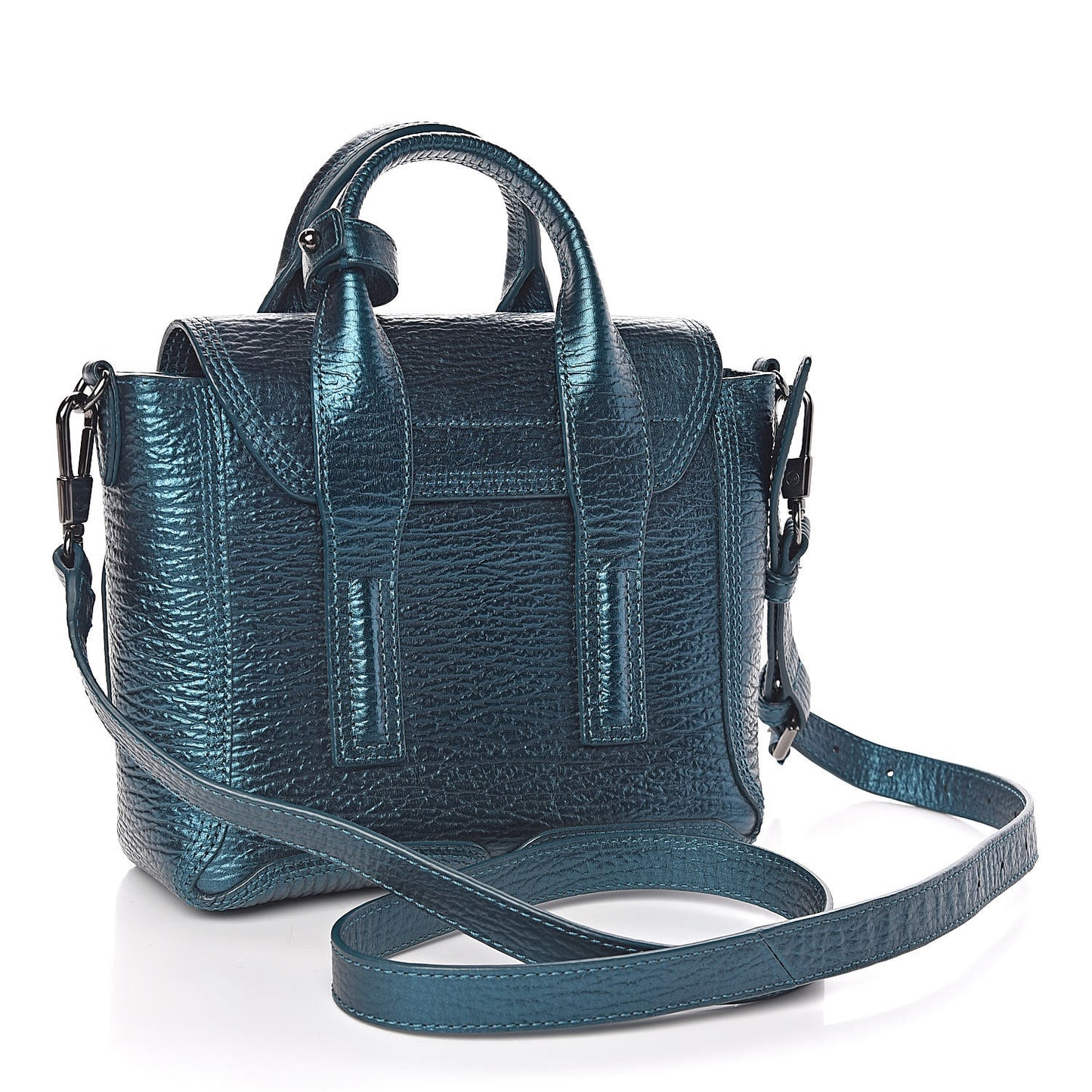 3.1 Metallic Textured Calfskin Mini Pashli Satchel Turquoise