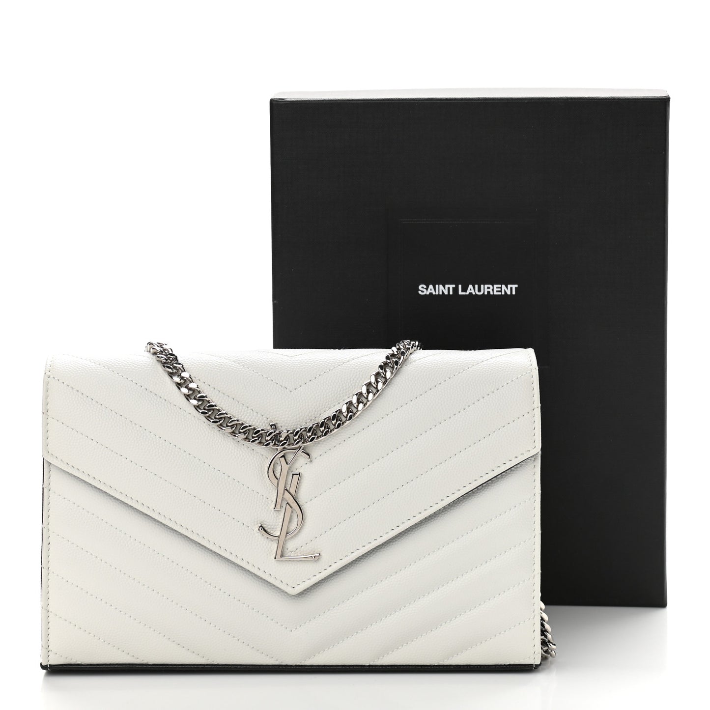 Grain De Poudre Matelasse Bi-Color Chevron Monogram Chain Wallet White Black