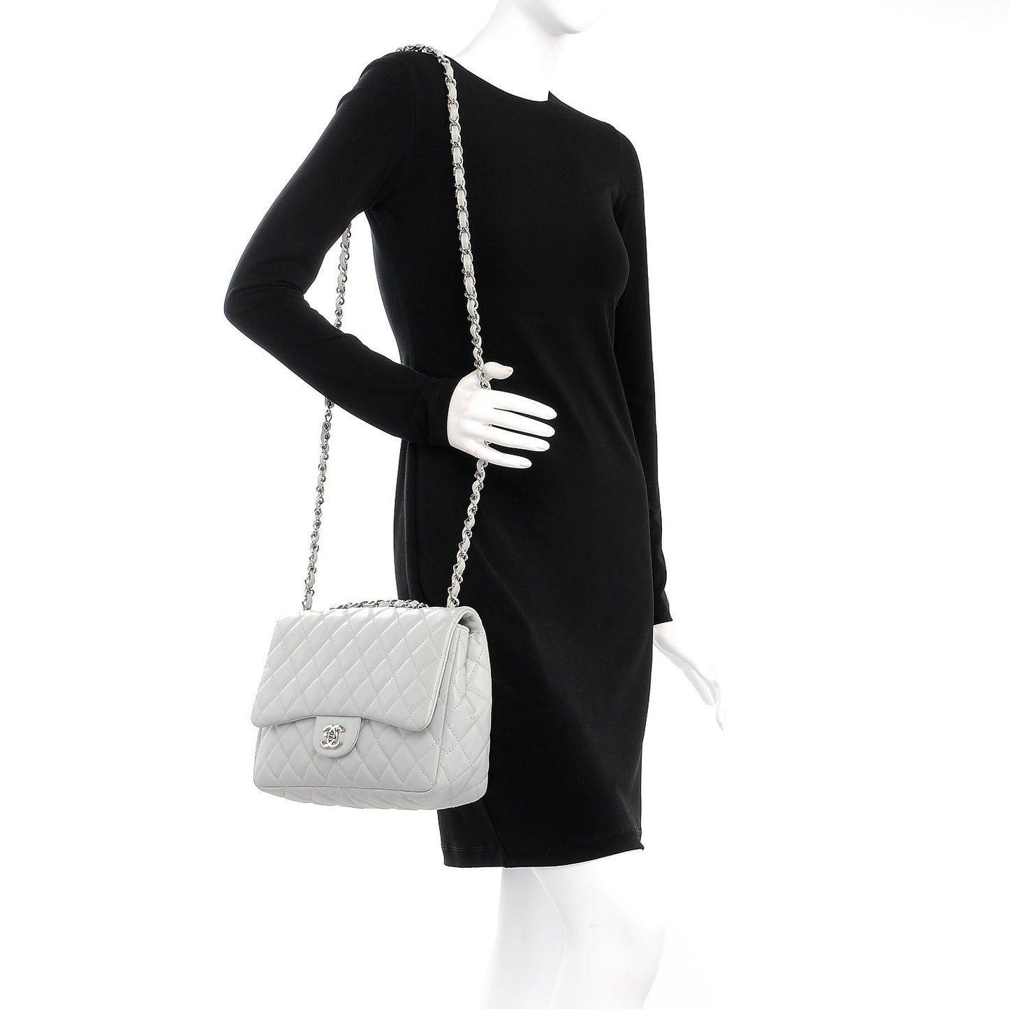 Washed Caviar Jumbo Single Flap Grey