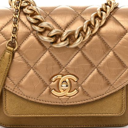 Chanel Metallic Calfskin Caviar Quilted Mini Chain Handle Flap Gold 8 of 14