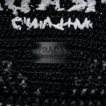 Prada Yarn Raffia Effect Crochet Logo Embroidered Shopping Tote Bag Black 6 of 8