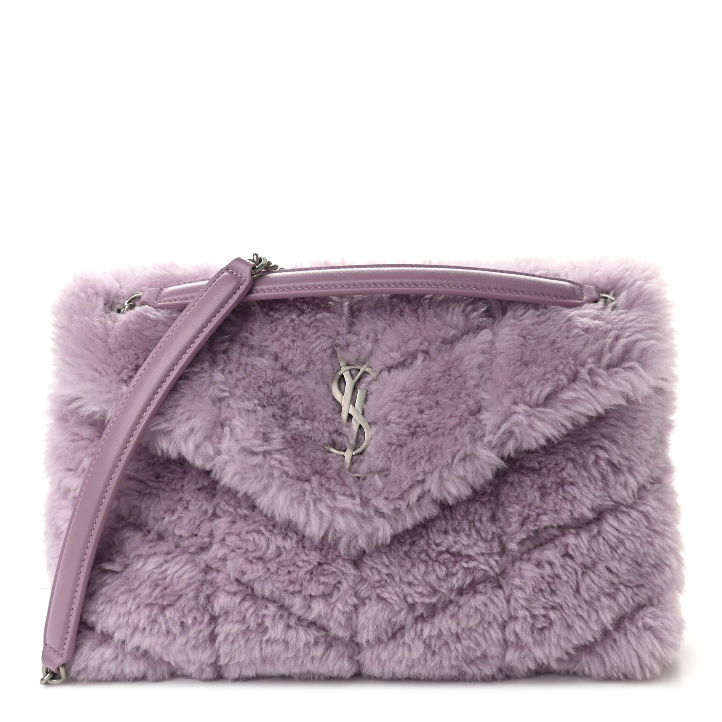 Merino Shearling Lambskin Quilted Small Loulou Puffer Monogram Chain Satchel Lila