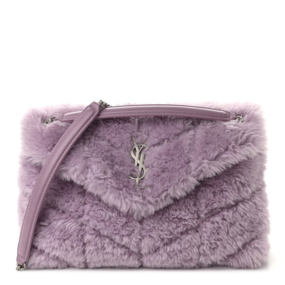 Saint Laurent Merino Shearling Lambskin Quilted Small Loulou Puffer Monogram Chain Satchel Lila 1 of 8