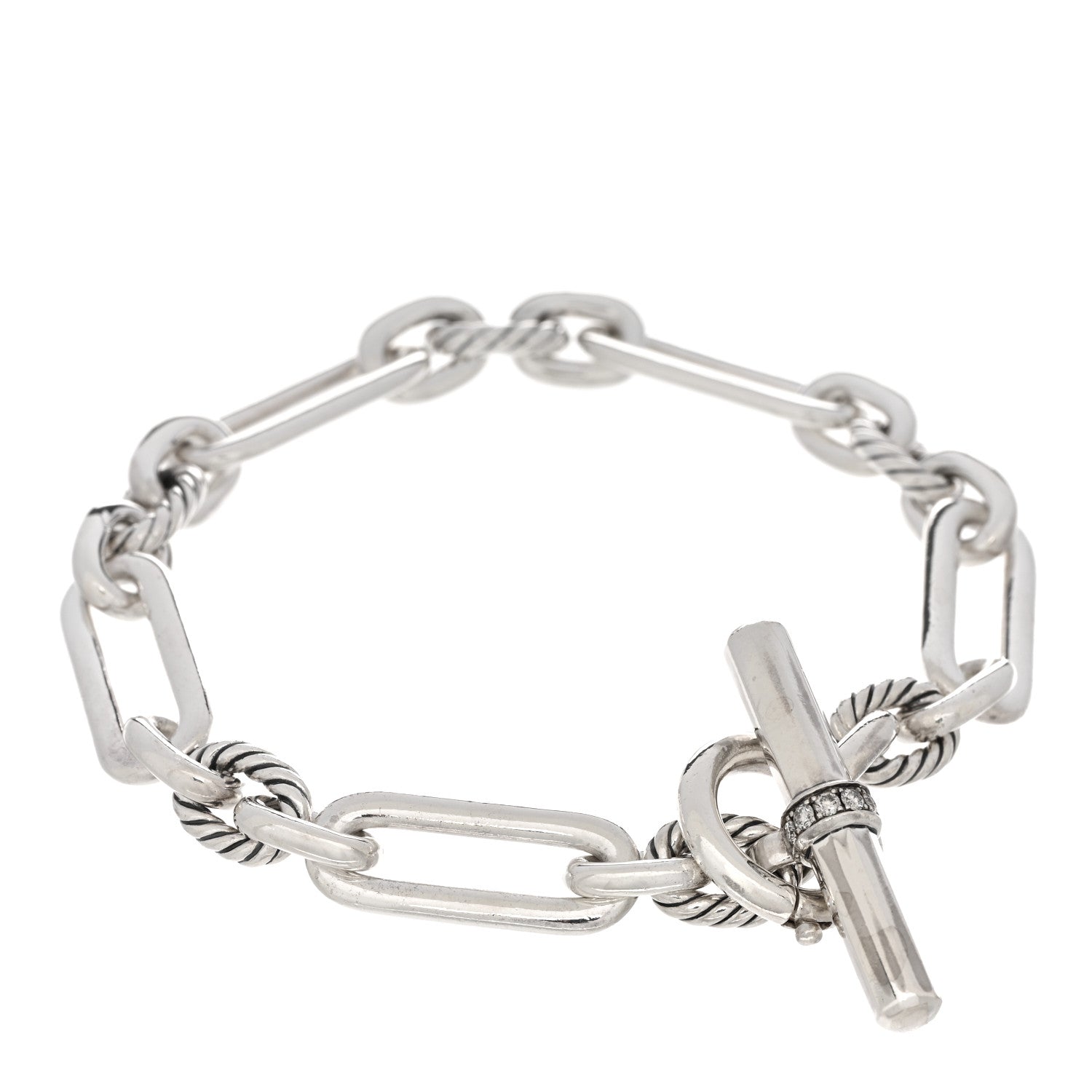 David Yurman Sterling Silver Diamond 9.8mm Lexington Chain Bracelet 1 of 3