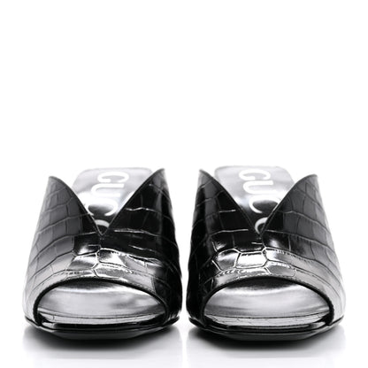 Gucci Croco Calf Lux Mule Sandals 37.5 Black 3 of 10