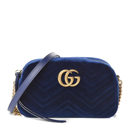 Gucci Velvet Matelasse Small GG Marmont Chain Shoulder Bag Cobalt 1 of 11