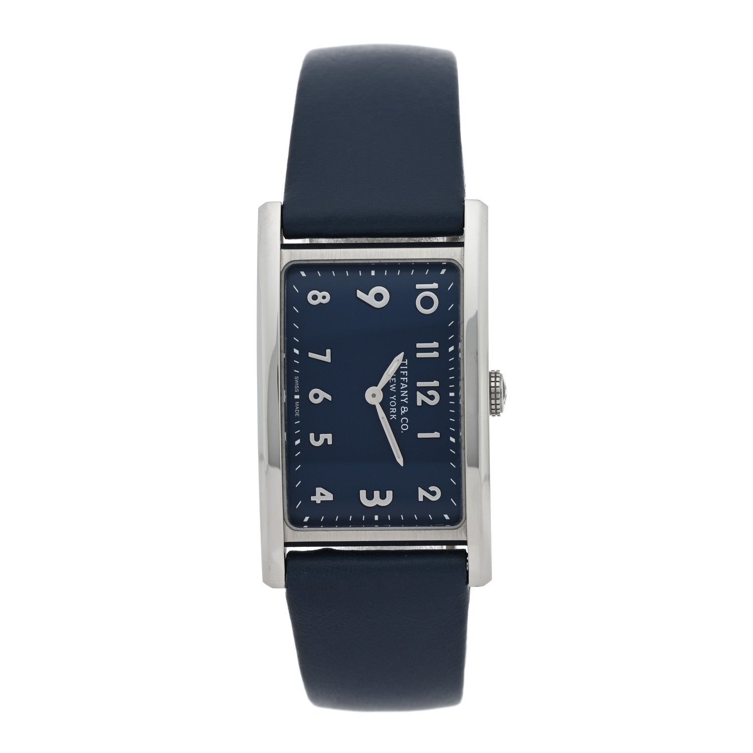 Tiffany Stainless Steel Calfskin 22mm East West Quartz Watch Blue 1 of 5