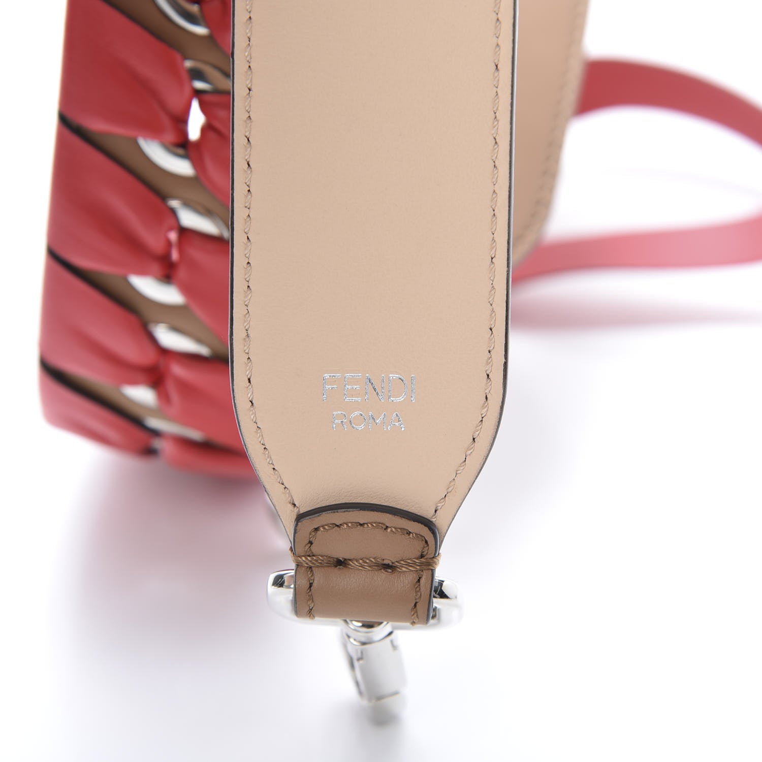 Fendi Calfskin Shiny Nappa Lace up Bow Strap You Brown Red 3 of 4