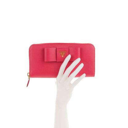 Prada Saffiano Fiocco Bow Zip Around Wallet Peonia 2 of 8