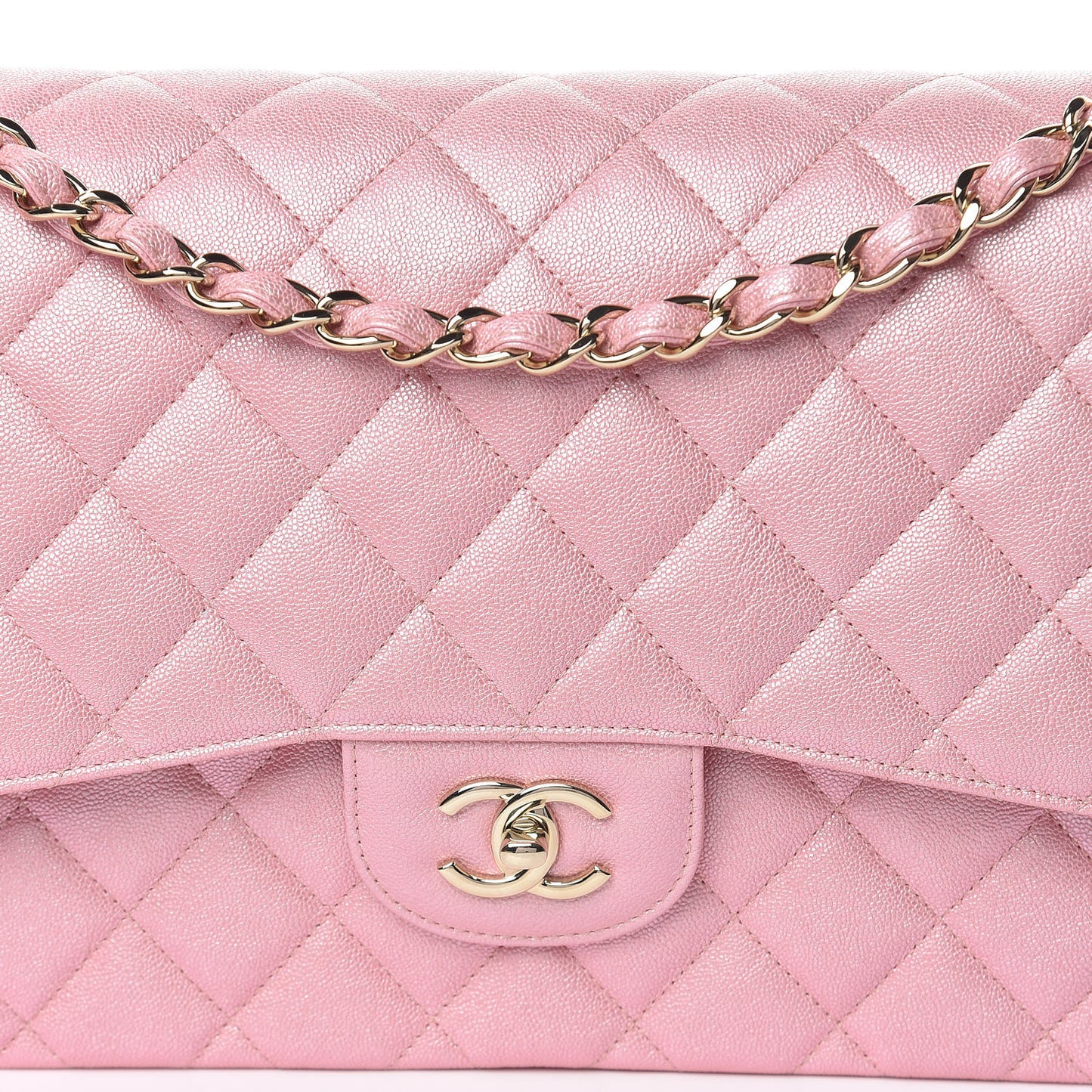 Iridescent Caviar Quilted Jumbo Double Flap Rose Pink