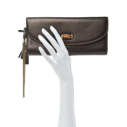 Gucci Metallic Pebbled Calfskin Bamboo Wristlet Brown 2 of 7
