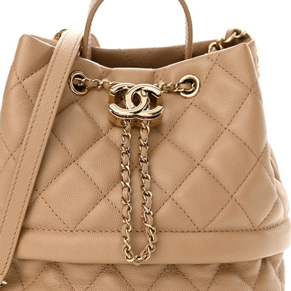 Chanel Caviar Quilted Rolled Up Bucket Drawstring Bag Beige 8 of 12
