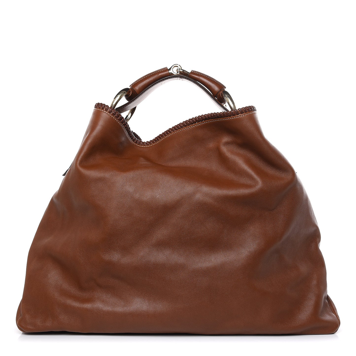 Calfskin Large Horsebit Chain Hobo Brown