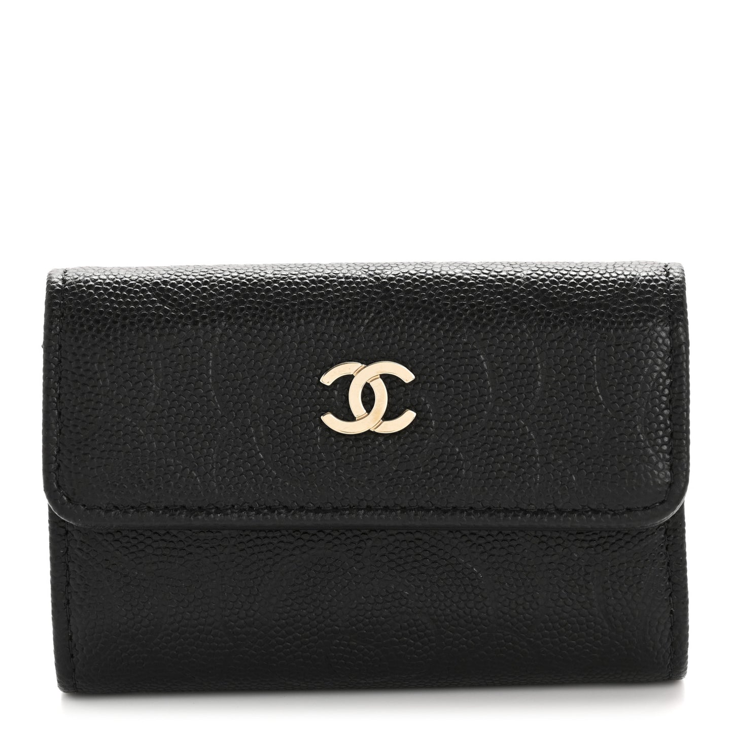 Caviar Embossed Camellia 4 Key Holder Case Black