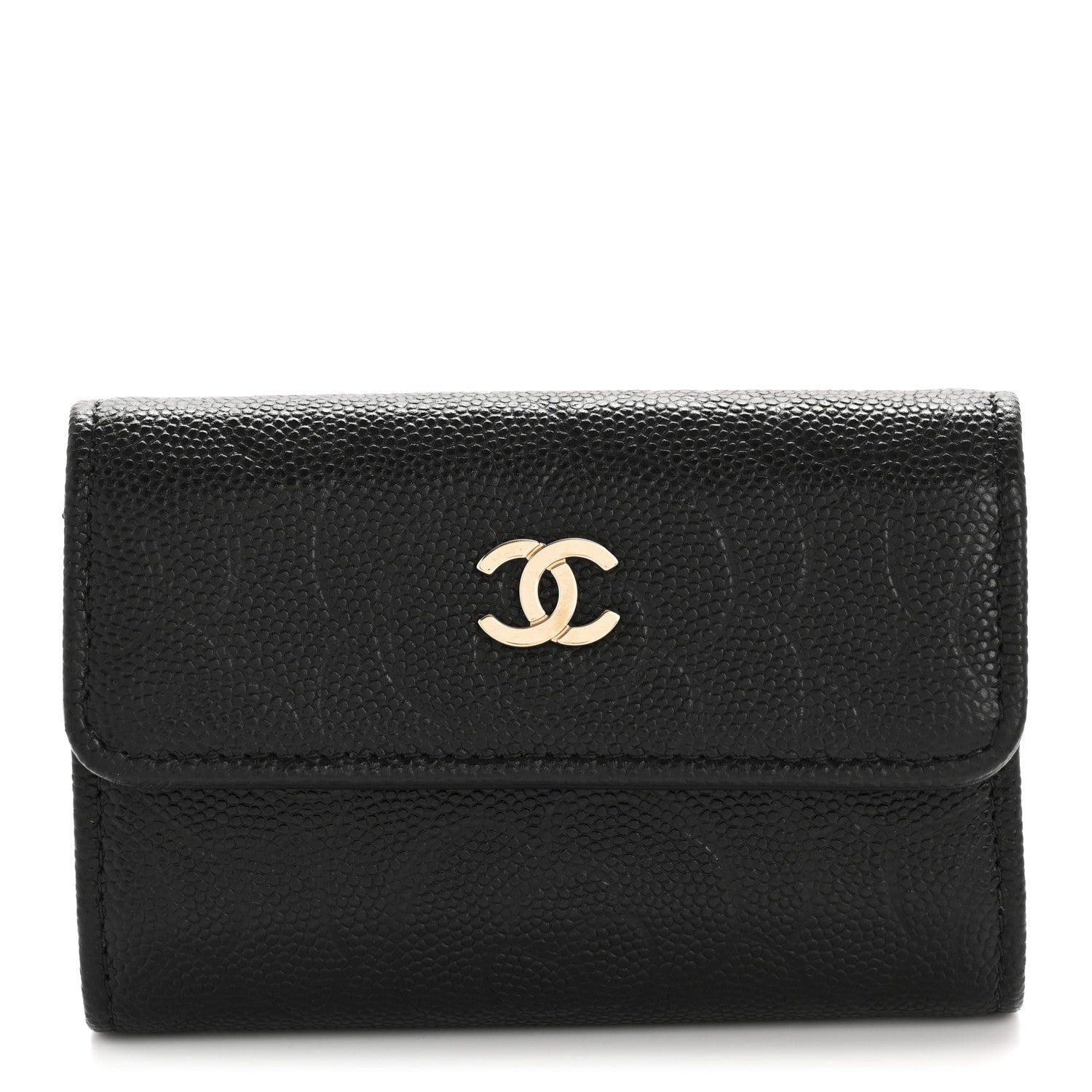 Chanel Caviar Embossed Camellia 4 Key Holder Case Black 1 of 9