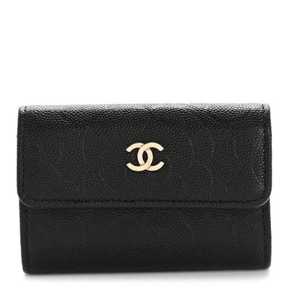 Chanel Caviar Embossed Camellia 4 Key Holder Case Black 1 of 9