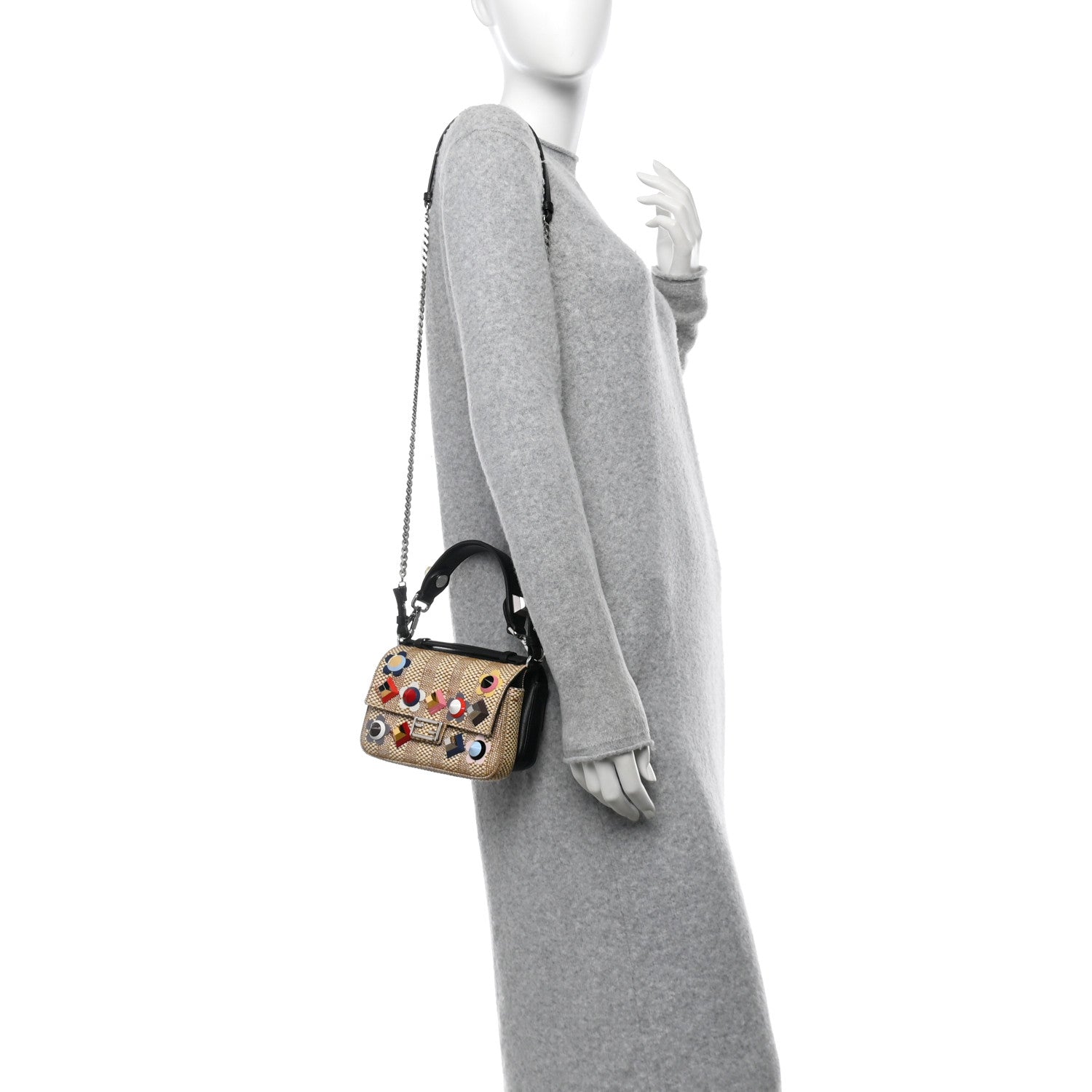 Fendi Paglia Vitello Dolce Paillettes Flowerland Studded Striped Micro Double Baguette Natural Multicolor 2 of 10