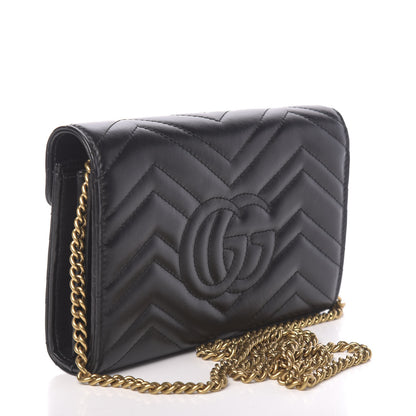 Gucci Calfskin Matelasse GG Marmont Chain Wallet Black 3 of 11